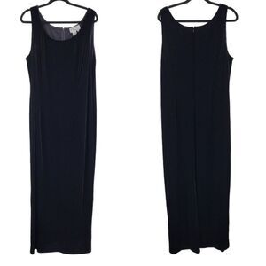 Vintage 80s Adrianna Papell Formal Black Velour Maxi Dress Plus Size 18W Glam